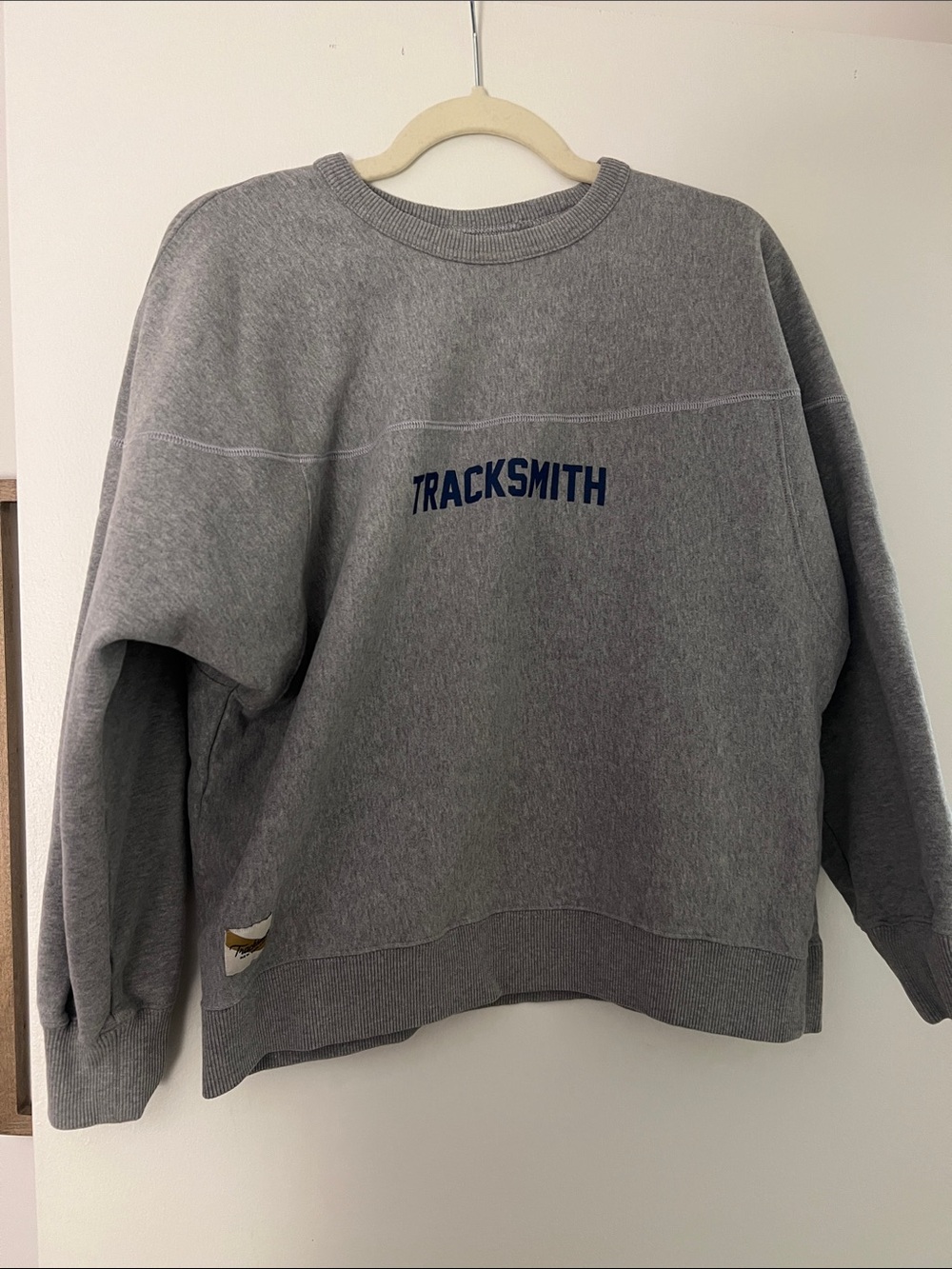 Tracksmith Gray Crew Sweatshirt with Navy Logo